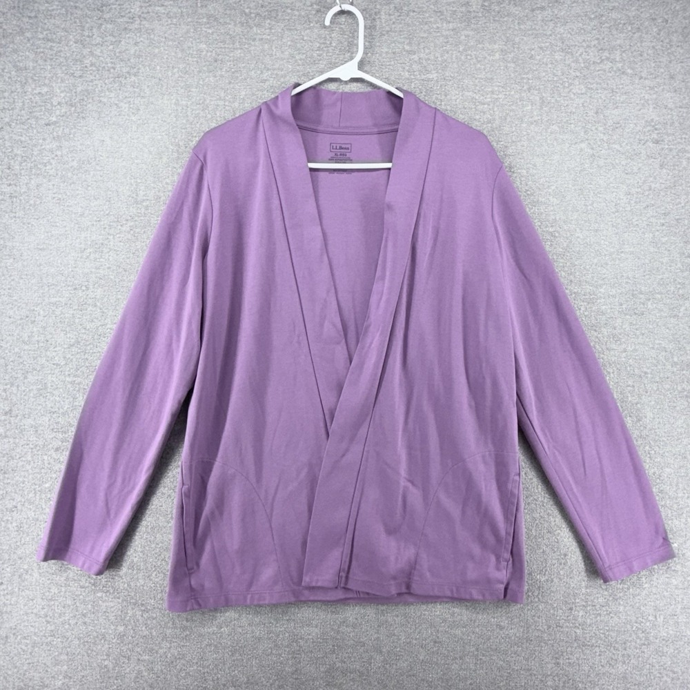 LL Bean Open Cardigan Women Size XL Light Purple Casual Pima Cotton Lightweight